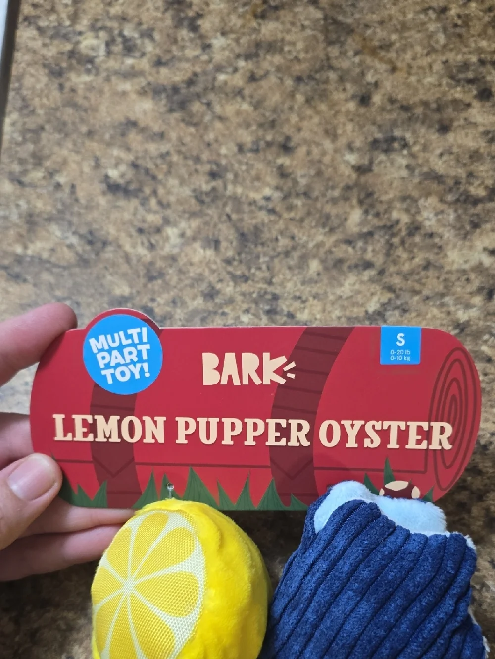 Bark Lemon Pupper Oyster Toy - Yellow & Navysize Small 0-20 Pounds NWT